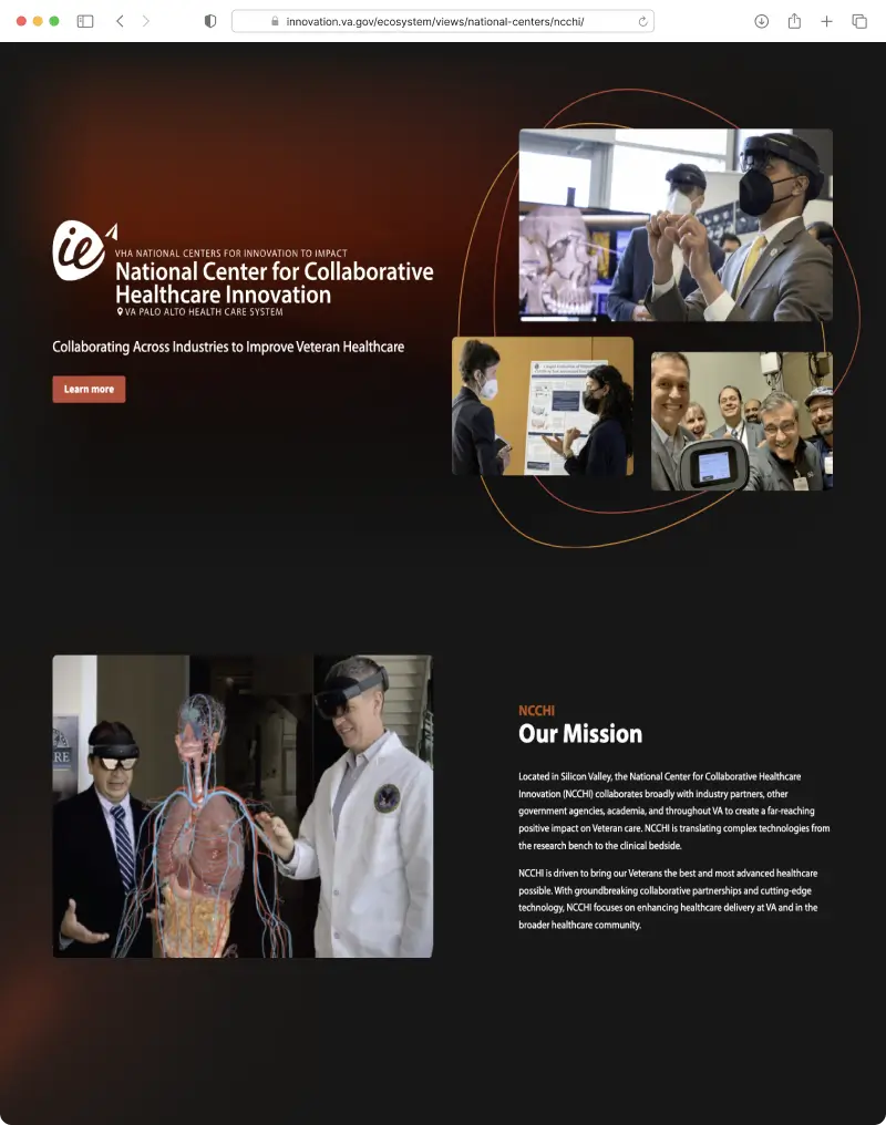 Mockup of the VHA National Center for Collaborative Healthcare Innovation website