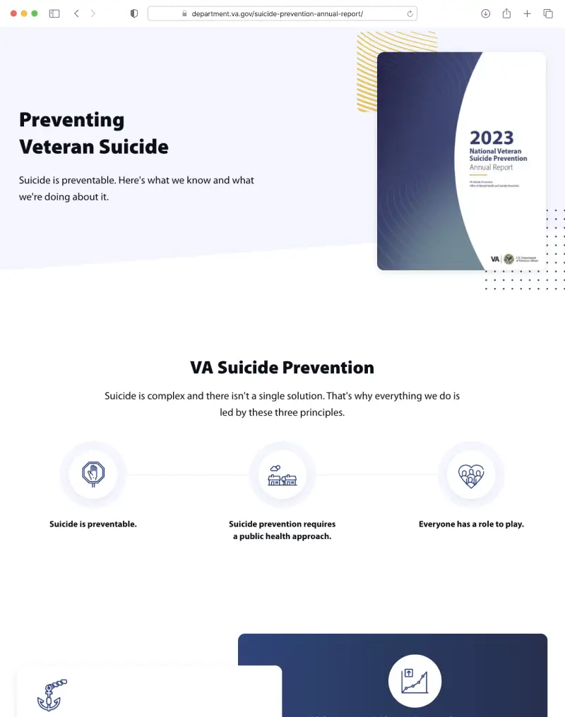 Mockup of the Suicide Prevention Annual Report website